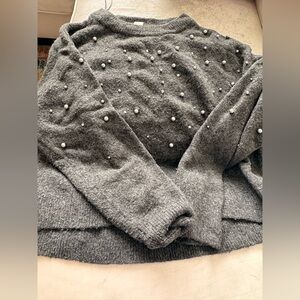 Gray Sweater with Pearl Accents